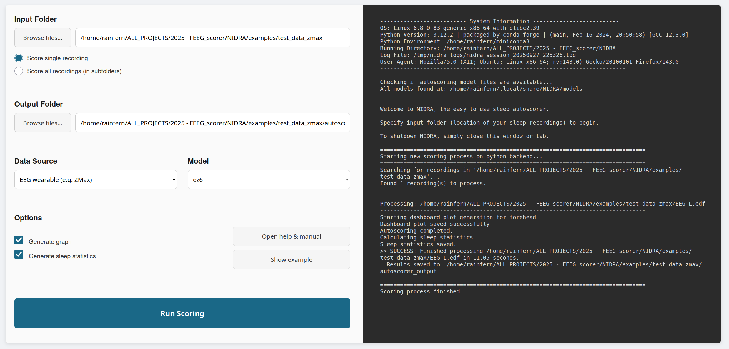 Screenshot of the NIDRA GUI
